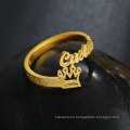 Shangjie oem anillos moda anillo de corona mate anillo de acero inoxidable ajustable anillo de nombre personalizado chapado en oro